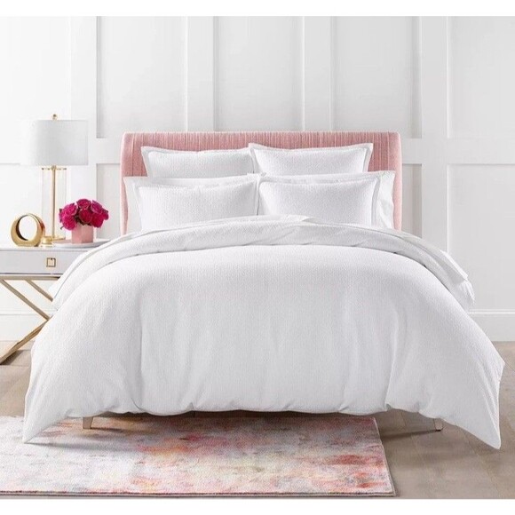Sky Woven Lattice 100% Cotton 3.-pc FULL/QUEEN Duvet Cover Set $260 White